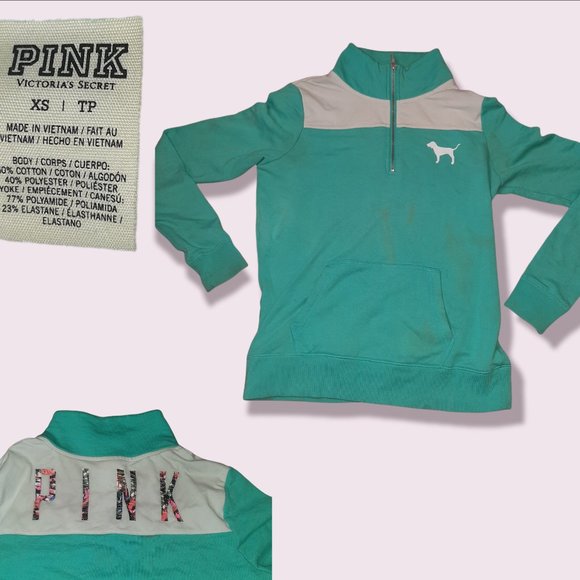 PINK Victoria's Secret Tops - PINK Turquoise Half Zip Sweater